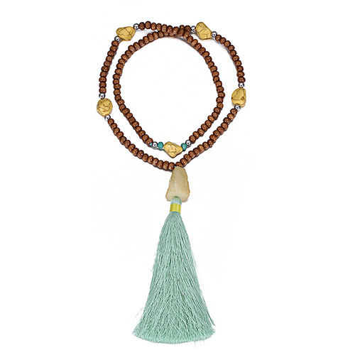 Fashion Green Tassel Pendant Decorated Beads Chain Design Wooden Beaded Necklaces
