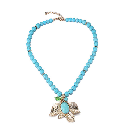 Fashion Blue Flower Pendant Decorated Short Chain Design Alloy Bib Necklaces