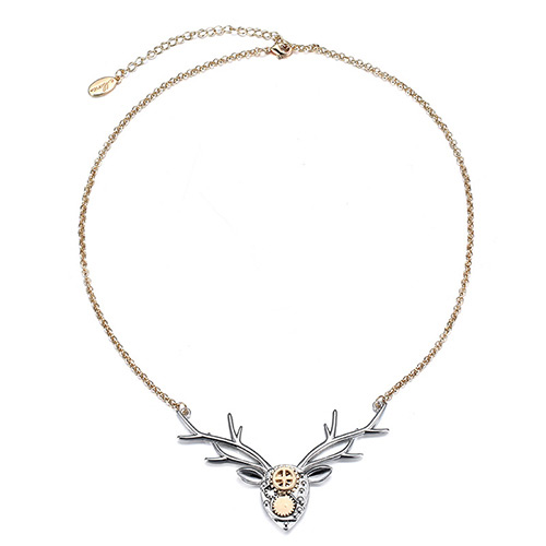Fashion Silver Color Deer Head Shape Pendant Decorated Simple Design Alloy Bib Necklaces