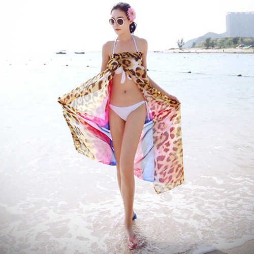 Sexy Red Leopard Pattern Simple Design Bikini Cover Up Smock