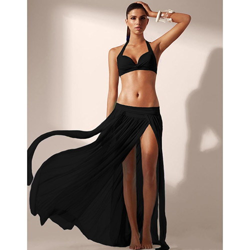 Sexy Black Pure Color Simple Design Sarong Skirt(Without Bikini)