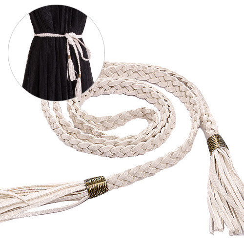 Fashion White Tassel Decorated Weave Design