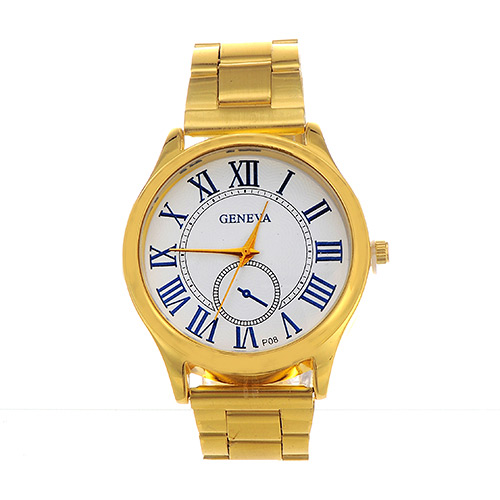 Casual Gold Color Roman Numerals Decorated Round Case Design  Alloy Ladies Watches