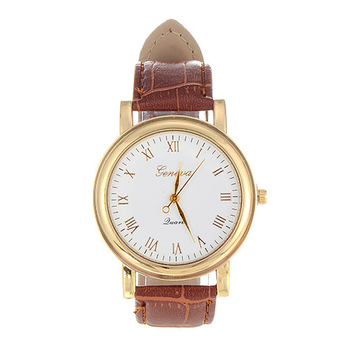 Fashion Coffee Letter Pattern Decorated Pure Color Design  Pu Ladies Watches