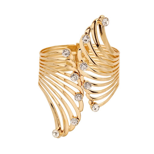 Trending Gold Color Diamond Decorated Feather Shape Design Alloy Fashion Bangles