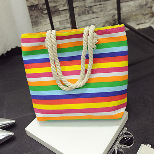 Fashion Multi-color Stripe Pattern Decorated Simple Design Beach Bag