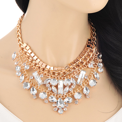 Fashion Gold Color Geometry Diamond Decorated Double Layers Design