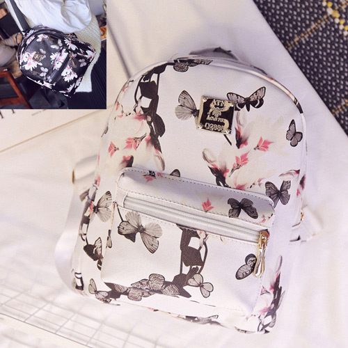 Sweet White Butterfly&flower Pattern Decorated Simple Design Pu Backpack