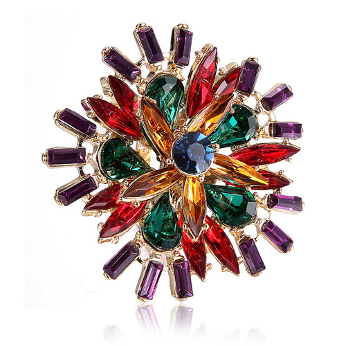 Personality Multicolor Gemstone Decorated Flower Shape Design Cz Diamond Korean Rings
