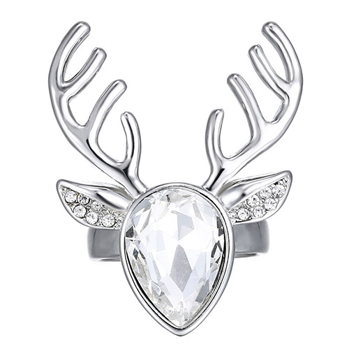 Fashion Silver Color&white Deer Head Shape Decorated Opening Design Alloy Korean Rings