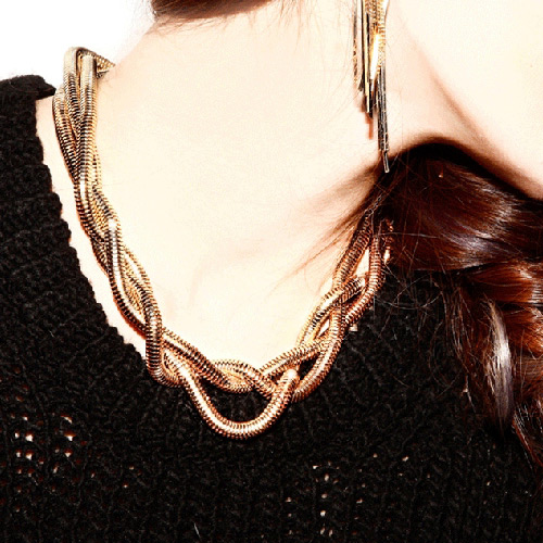 Vintage Gold Color Metal Chain Decorated Three Layer Design Alloy Bib Necklaces
