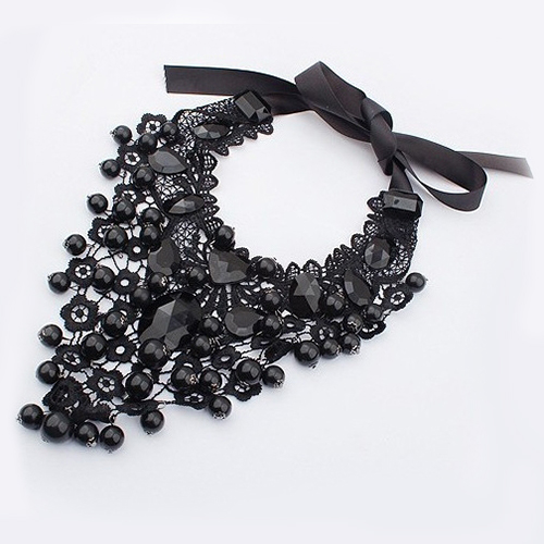 Fashion Black Flower&diamond Decorated Hollow Out Design