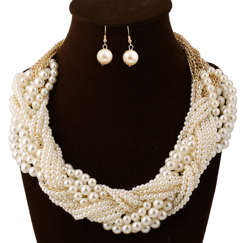 Exaggerat White Pearl Weave Decorated Multilayer Design