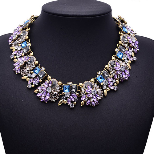 Luxury Purple Diamond&gemstone Decorated Collar Design