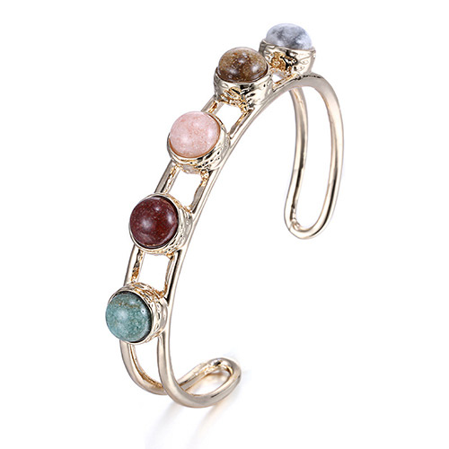 Personality Multicolor Stone Decorated Opening Design Alloy Fashion Bangles