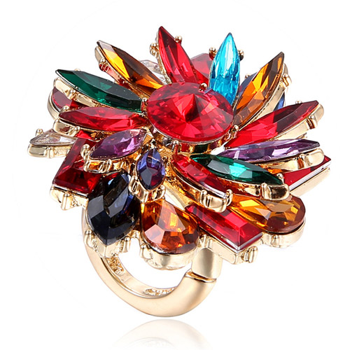 Fashion Red Diamond Decorated Flower Shape Design Cz Diamond Korean Rings