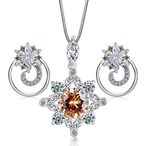 Fashion Silver Color Flower Shape Diamond Decorated Simple Design Alloy Jewelry Sets