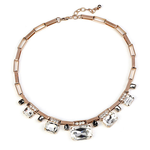 Fashion Coffee Square Diamond Decorated Simple Design Alloy Bib Necklaces
