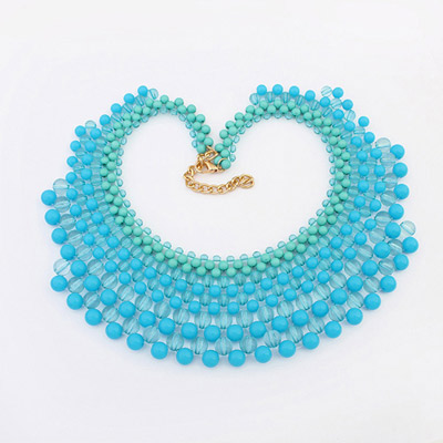 Bohemia Blue Gemstone Decorated Multilayer Design Alloy Bib Necklaces