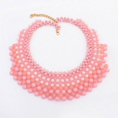 Bohemia Pink Gemstone Decorated Multilayer Design Alloy Bib Necklaces