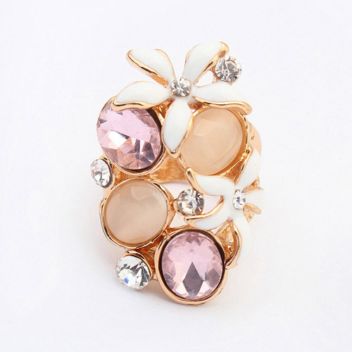 Fashion Pink Diamond Decorate Hollow Out Flower Design  Alloy Korean Rings