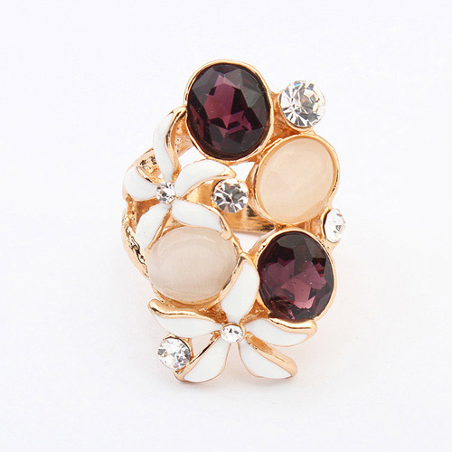 Fashion Purple Diamond Decorate Hollow Out Flower Design  Alloy Korean Rings