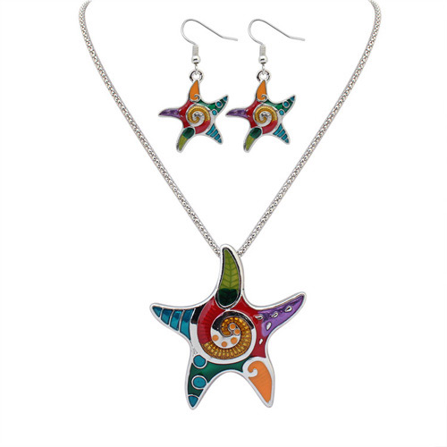 Cute Silver Color Cartoon Starfish Shape Pendant Decorated Simple Design Alloy Jewelry Sets