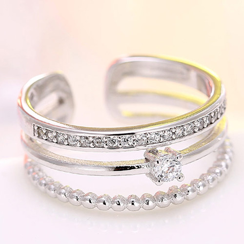 Fashion Silver Color Diamond Decorated Multilayer Opening Ring