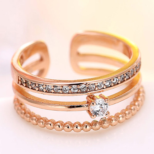Fashion Pink Diamond Decorated Multilayer Opening Ring