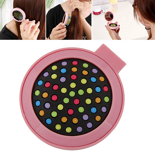 Fashion Pink Color Matching Decorated Round Shape Folding Comb