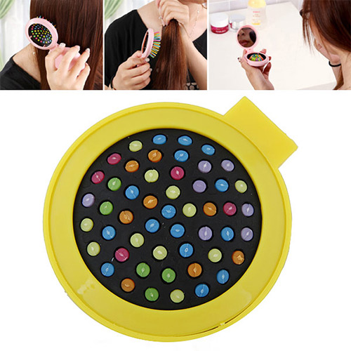 Fashion Yellow Color Matching Decorated Round Shape Folding Comb