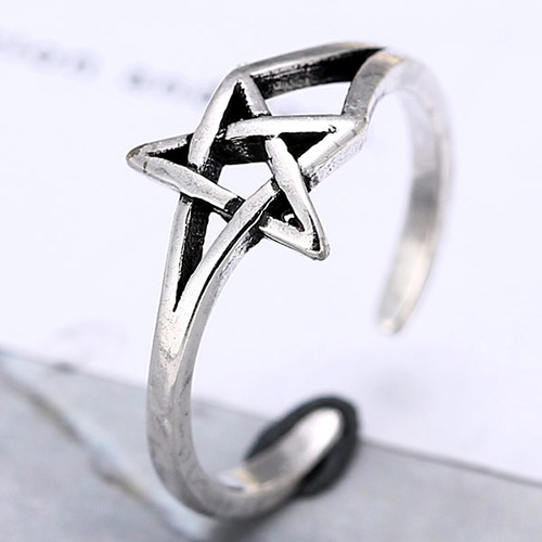 Retro Silver Color Star Shape Decoreted Simple Opening Ring