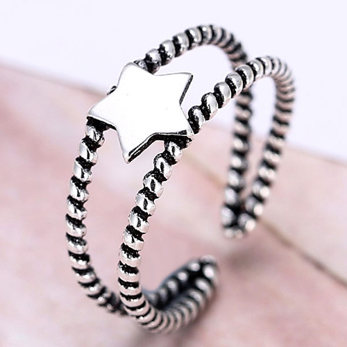 Personality Silver Color Star Decorated Double Layer Opening Ring