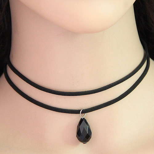 Sweet Black Beads Pendant Decorated Double Layer Necklace