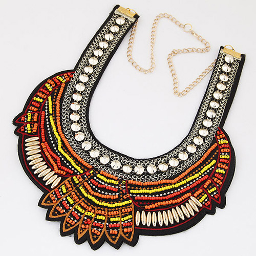Bohemia Orange Beads Weaving Geometric Shape Decorated Collar Necklace