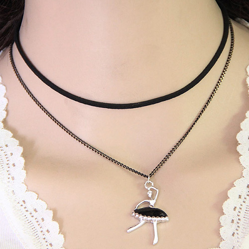 Temperament Black Ballet Girl Pendant Decorated Double Layer Necklace