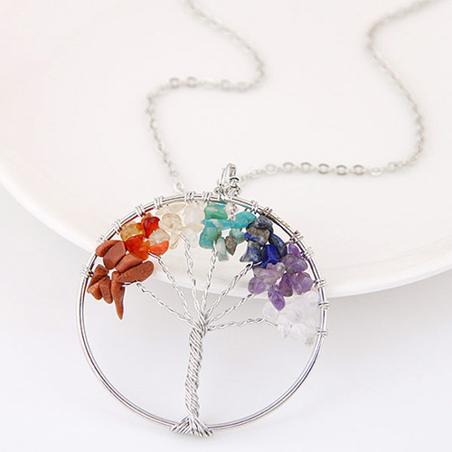 Fashion Multi-color Tree Shape Pendant Decorated Simple Necklace