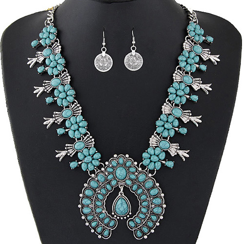 Personality Blue Flower Shape Decorated Short Chain Jewelry Sets