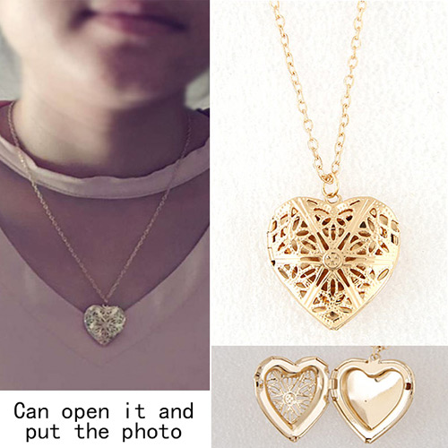 Elegant Gold Color Hollow Out Heart Shape Pendant Decorated Simple Necklace