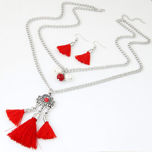 Bohemia Red Short Tassel Decorated Double Layer Necklace