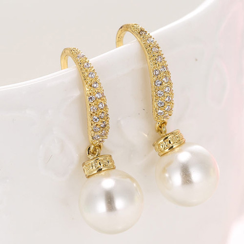 Elegant Gold Color Big Pearl Pendant Decorated Simple Earrings