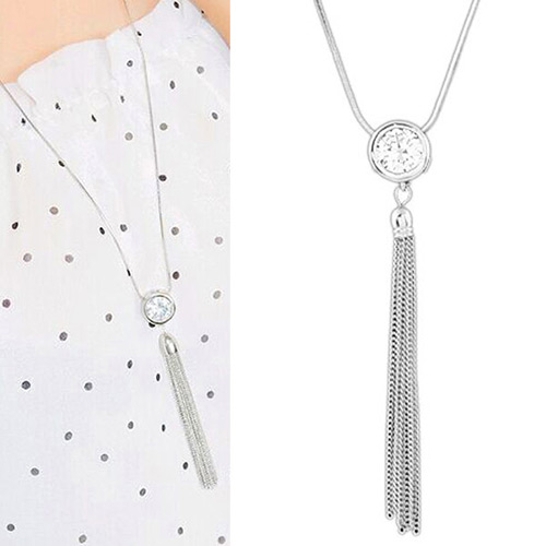 Trendy Silver Color Tassel Decorated Gold Plated Simple Design Necklace