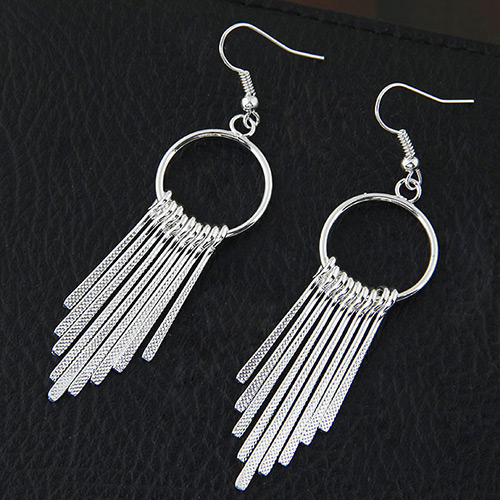 Fashion Silver Color Metal Tassel Decorated Long Chain Simple Earrings