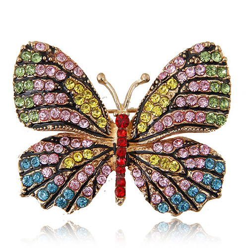 Delicate Mutil-color Diamond Decorated Butterfly Design Simple Brooch
