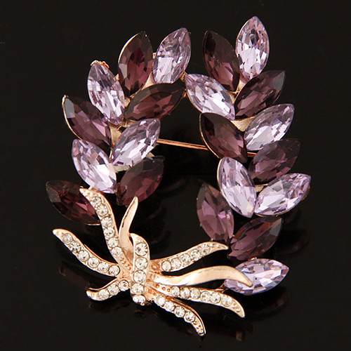 Delicate Light Purple Waterdrop Shape Diamond Decorated Simple Brooch