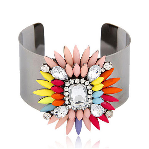 Exaggerated Multi-color Gometric Shape Gemstone Decorated Opening Bracelet