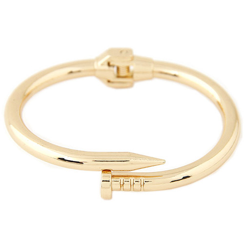 Exaggerated Gold Color Pure Color Decorated Nail Shape Design Bracelet