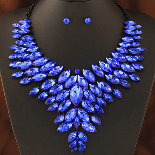 Trendy Sapphire Blue Oval Shape Gemstone Decorated Multi-layer Jewelry Sets