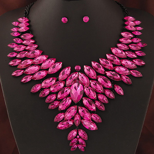 Trendy Plum Red Oval Shape Gemstone Decorated Multi-layer Jewelry Sets