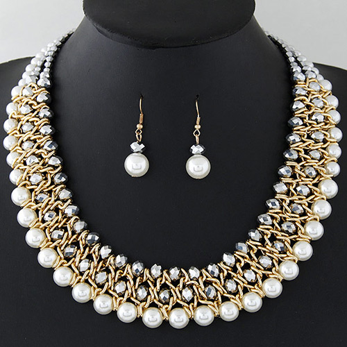 Fashion Gray+white Pearls&diamond Decorated Multi-layer Jewelry Sets